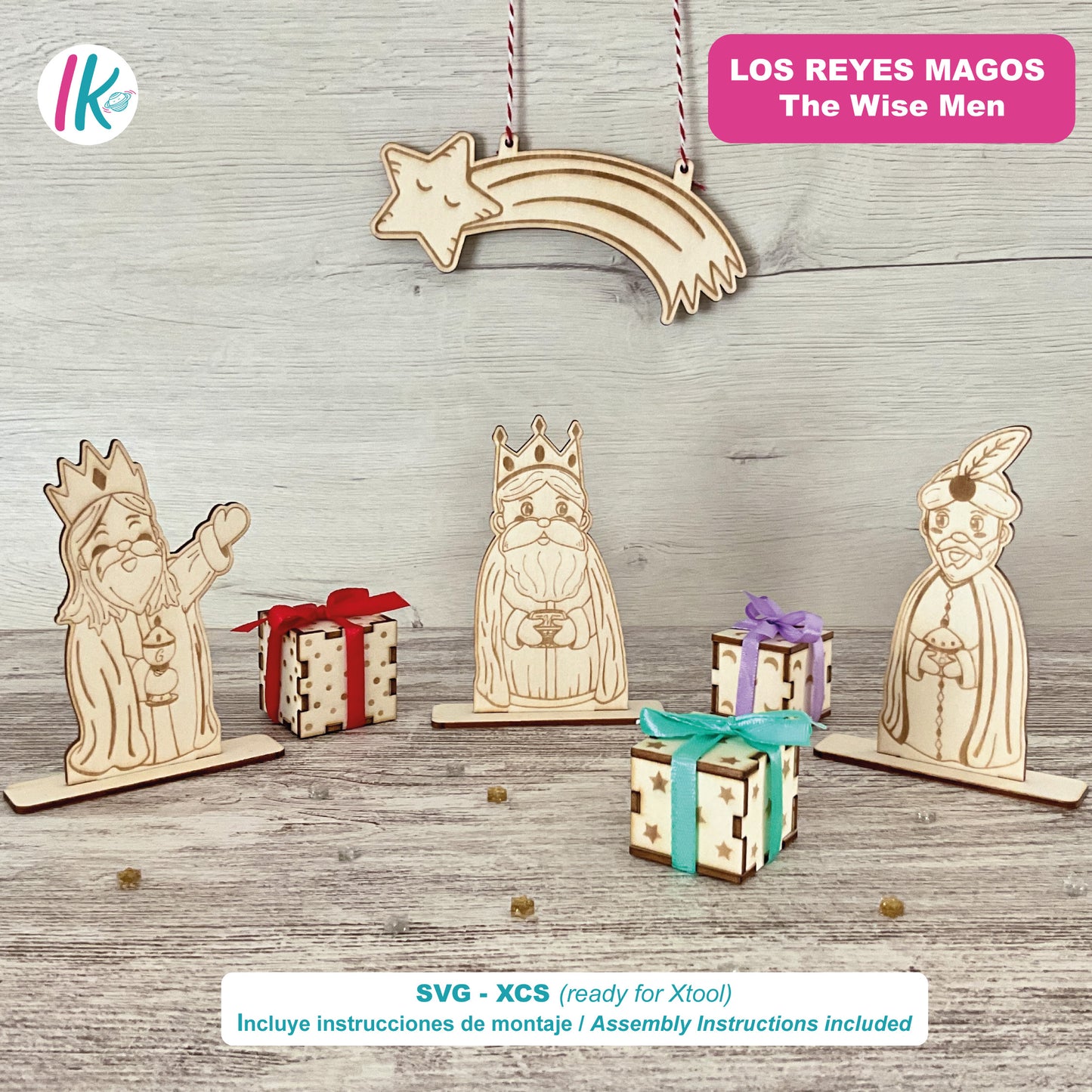 Reyes Magos+Regalos+Estrella - Archivo Digital Corte Láser