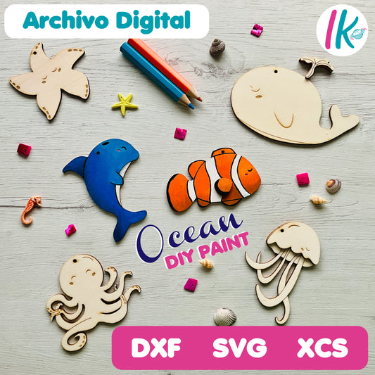 Archivos digitales para corte láser, archivos svg-xcs corte láser, kit animales oceano corte láser, archivos digitales corte láser para pintar, archivos digitales corte láser de madera,