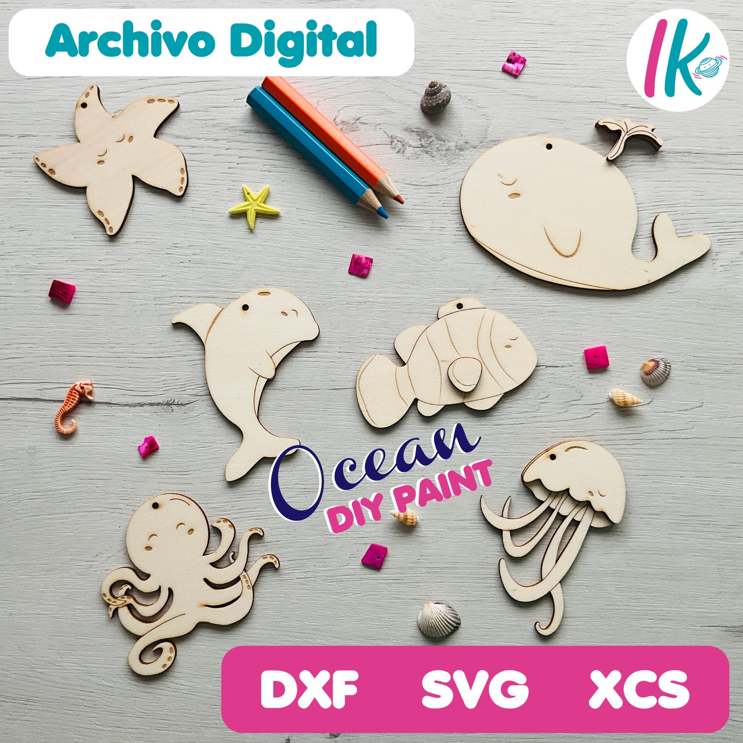 Archivos digitales para corte láser, archivos svg-xcs corte láser, kit animales oceano corte láser, archivos digitales corte láser para pintar, archivos digitales corte láser de madera,
