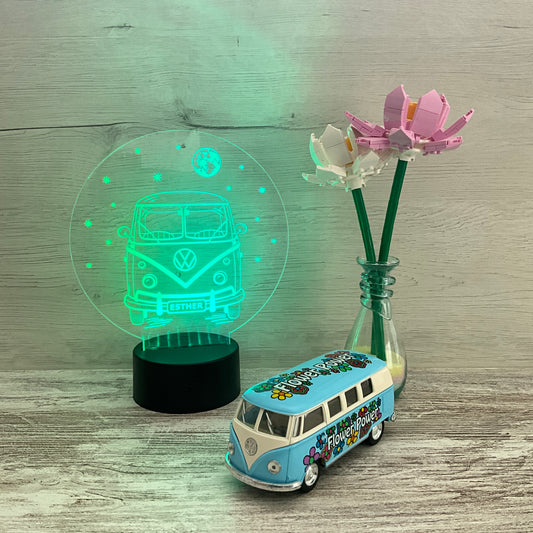 Lámpara Led Furgoneta Hippie + Nombre