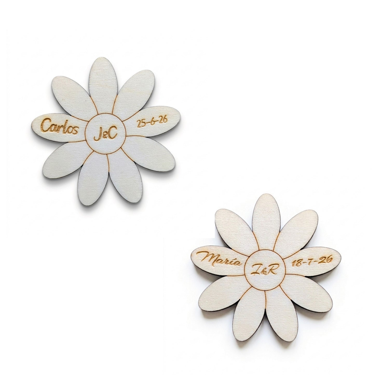 Marcasitios Flor Madera Personalizados. Pack 10 Unidades.