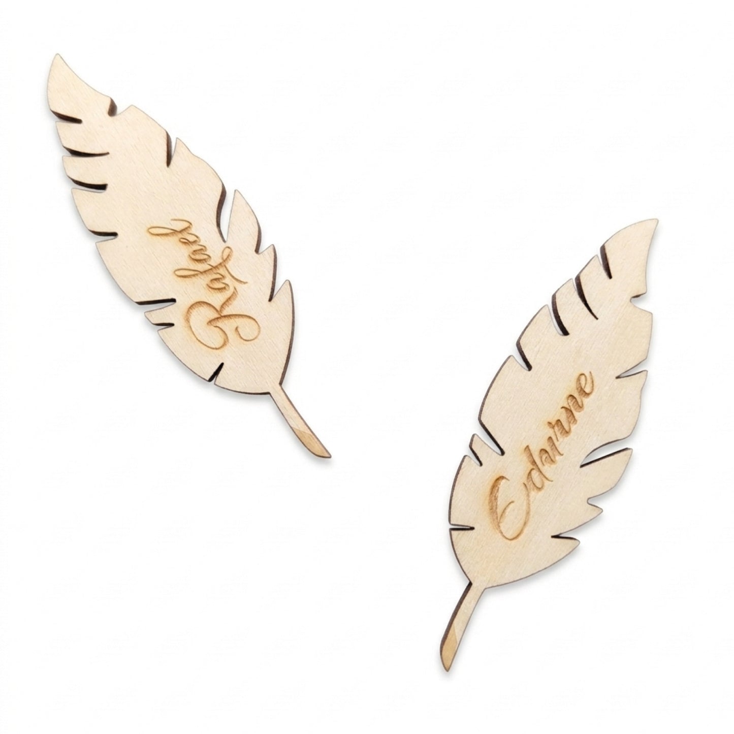 Marcasitios Pluma Madera Personalizado. Pack 10 Unidades.