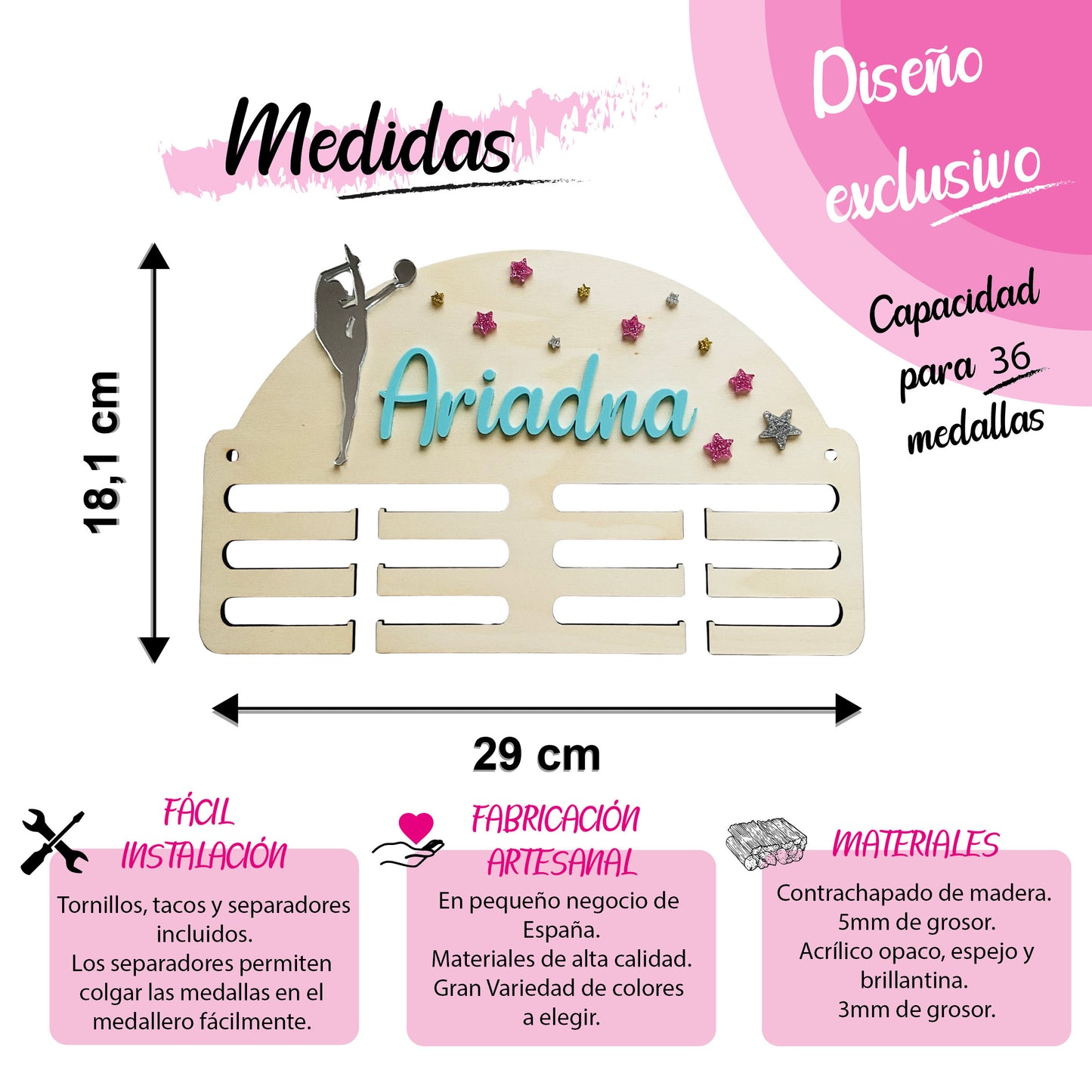 Medallero Gimnasia Personalizado (Estrellas Grabadas)