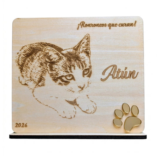 Placa grabada madera con foto de tu mascota