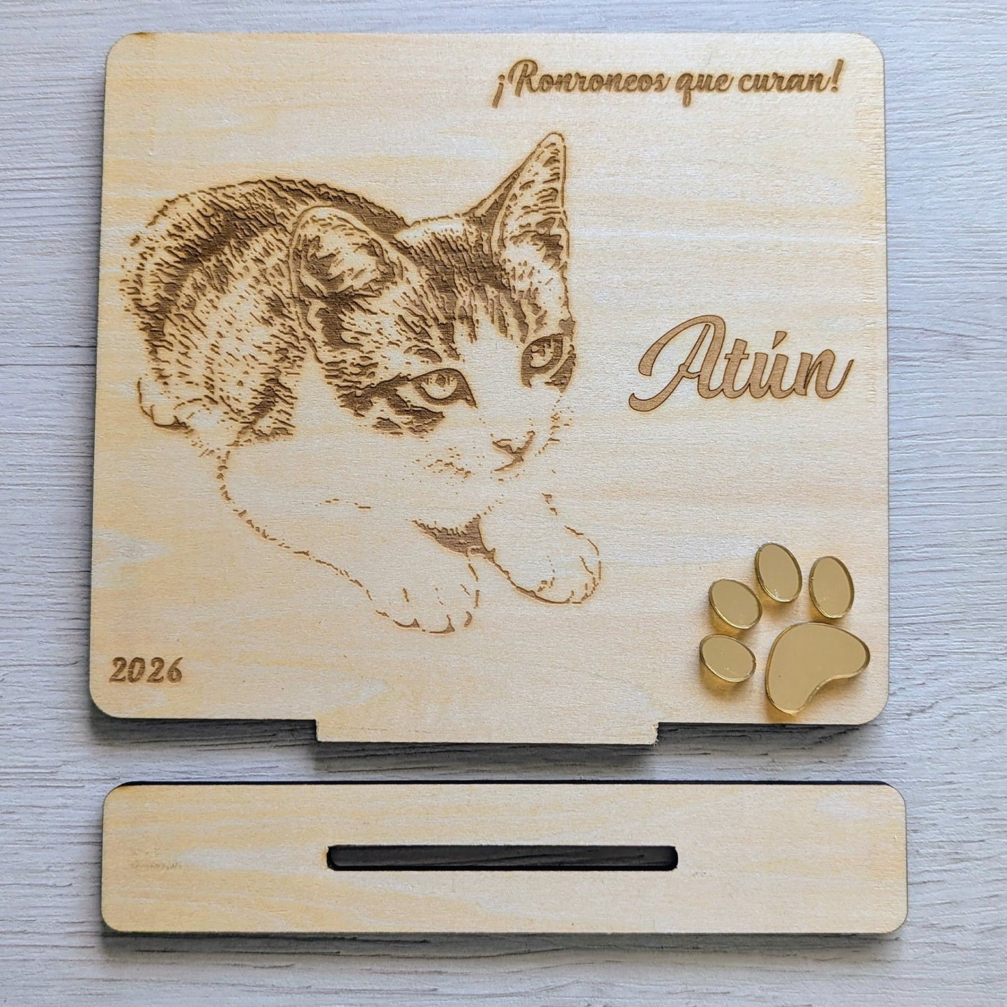 Placa grabada madera con foto de tu mascota